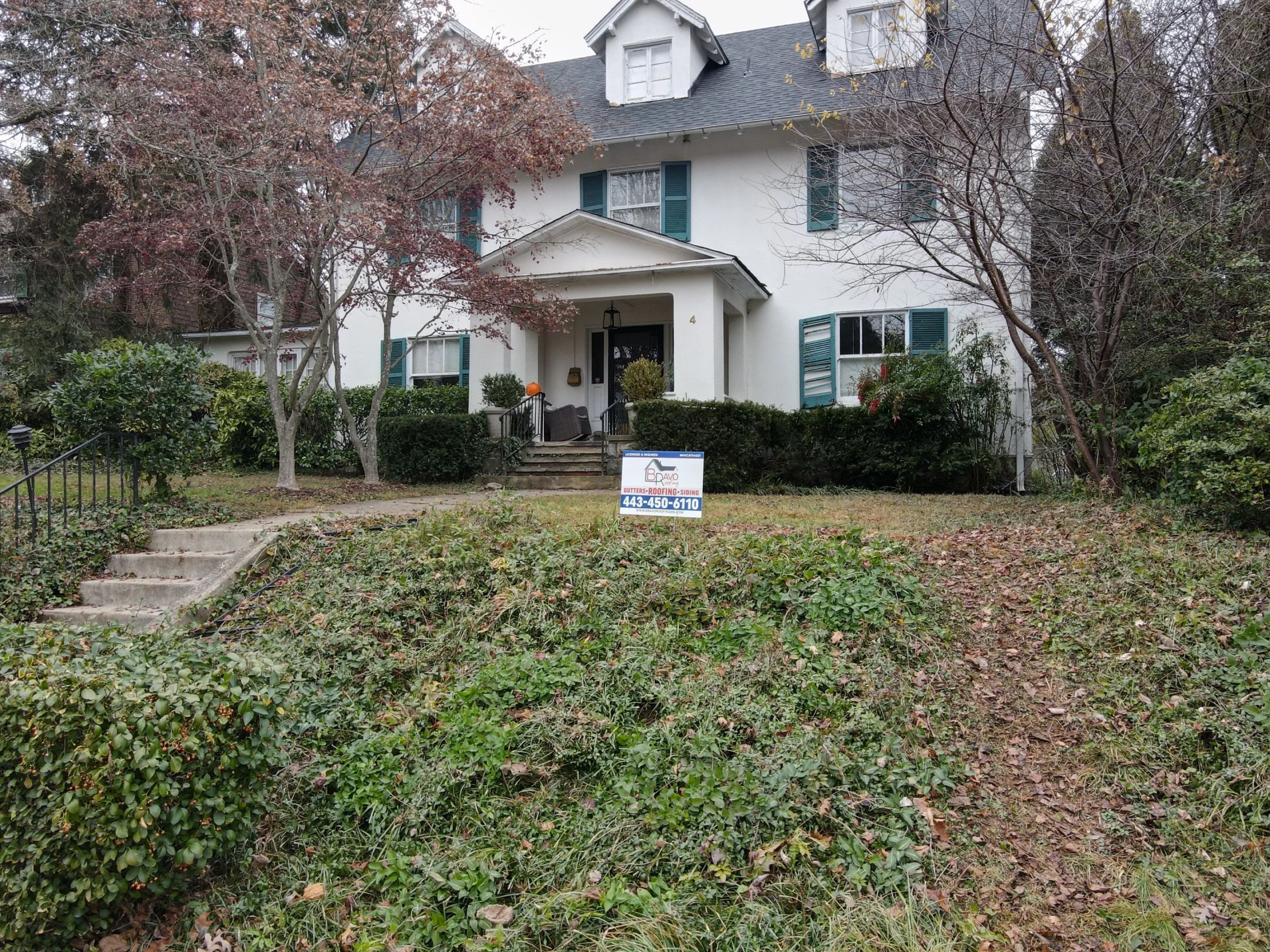 Completed roof by Bravo Roofing on a Maryland home, photographed from above