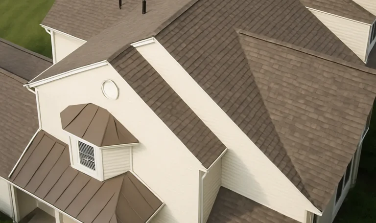 A close-up view of various roofing shingles, illustrating options for roof replacement.